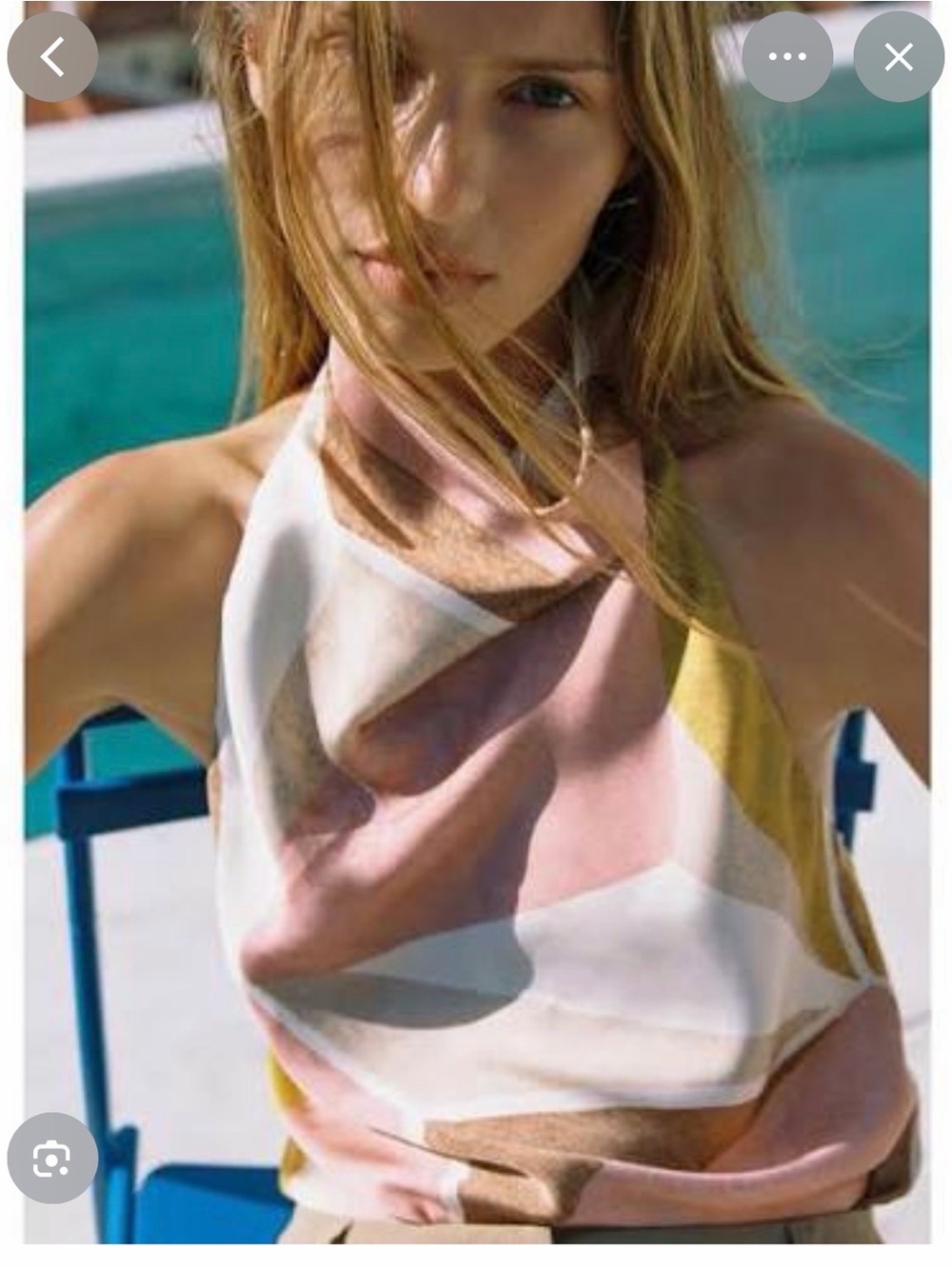 Zara Geometric Silk Halter Top Open Back